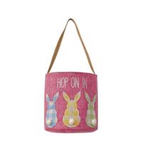 Easter Bunny Burlap Basket with Colorful Crochet Bunnies and Handle Perfect for Egg Hunts and Spring Decor