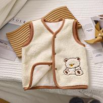 Stilingas vaikų vilnos pamušalo šalis-liemenė su avies vilnos siuvinėjimu ir spaudėmis - Korėjietiško stiliaus rudens/žiemos viršutinis drabužis 90 cm beige