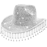 Sun Protection Rhinestone Cowboy Hat Tassel Decoration Adjustable Strap Silver Cowboy Hat Silver Color Bride Cowgirl Hat