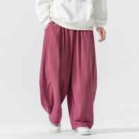 2026 Streetwear Vyriškos plačios kelnės Medvilnės Lino Laisvalaikio Harem kelnės Vyriškos Oversize Vintažinės Laisvos Vyriškos Jogger kelnės L vyno raudonos spalvos