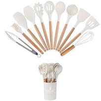44-Piece Silicone Kitchen Tool Set with Wood Handles: Non-Stick Spatulas, Soup Ladles & Cookware.