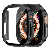 Screen Protector for Apple Watch Ultra 2 Case 49mm accessories Straight Edge Hard bumper+Tempered Glass iWatch Cover protective 49mm Utra 1 2 matinė juoda spalva