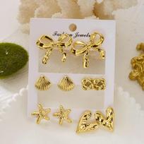 Bohemian Bowknot Shell Starfish Heart Conch Stud Earrings Set For Women Men Ocean Beach Vacation Summer Earrings Fashion Jewelry