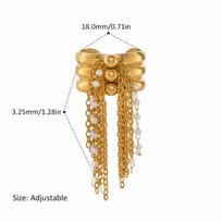 Creative Stainless Steel Tassel Ring Beaded Chain Three-Layer Gold Color Plated Ring Open Finger Ring Jewelry Accessories auksas
