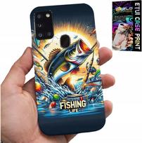 Etui Do Samsung Galaxy A21S - Wzory Dla Wędkarza, Ryby, Dorsz, Łosoś