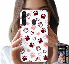 Etui Do Samsung Galaxy A21 - Psie Łapki Na Białym Tle, Pies, Kot, Miś