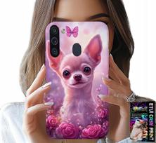 Etui Do Samsung Galaxy A21 - Słodka Chihuahua Na Różowym Tle Kwiatami