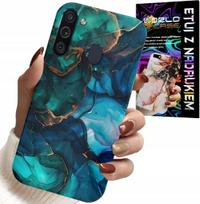 Etui Do Samsung Galaxy A21 - Niebiesko Zielony Marmurek Plecki Wzory