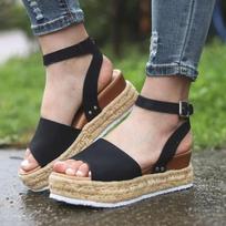 PANT Women's Fashion Casual Leopard Peep Toe Platforms Wedges Sandals Shoes 35 juoda