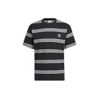 Adidas Originals dryžuoti spalvoti apvalios apykaklės trumparankoviai marškinėliai su spausdintais pečiais Vyriški viršutiniai drabužiai Juodi IL4703 S white