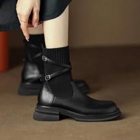 Nauji Moteriški Batai Platforminiai Batai Patogūs Pusiau Blauzdos Batai Stori Kulniukai Elastingos Kulkšnies Kojinės Vintažiniai Zapatos Para Mujeres 35 juoda