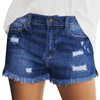 Women's Denim Classic Versatile High Waist Fashionable Shorts L tamsiai mėlyna spalva