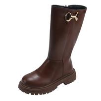 Girls Long Boots Black Fashion Kids Leather High Boots 2024 Autumn Winter Fashion Warm Fur Children Motorcycle Boots Classic 26 ruda