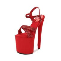 Hentiangao Nightclub Princess Shoes Pole Dance Model Runway Waterproof Platform Super High Heels Large Size High Heels Sandals 35 raudona