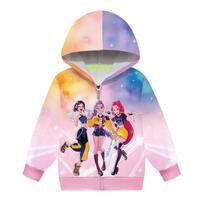 Kids Girls POP Singer Rumi Zoey Mira Printed Casual Hooded Zipper Long Sleeves Jacket Coat 100cm