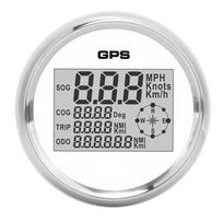 85mm Spidometras Skaitmeninis GPS LCD 8 Spalvų Apšvietimas 0‑999 Mazgai KM H MPH 12V 24V Baltas Ciferblatas Sidabrinis Rėmelis