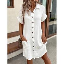 Vasarinė paprasta V formos iškirptė medvilninė lininė suknelė moterims Marškinė XXXXXL balta