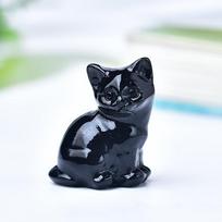 1 Unikali kristalinė dovana, rankų darbo mini stalo dekoracija, natūralaus obsidiano Dongling raižyto katino statulėlė 1Pcs black