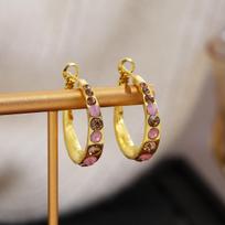 Sweet Girl Colored Diamond-Set Ring Earrings, Hong Kong Style Light Luxury Design Style Fashion Earrings