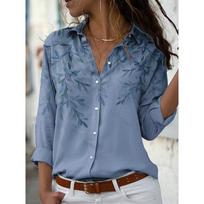 Madingi moteriški marškiniai ir palaidinės Elegantiškas gėlių lapų rašto marškinys Aukštos kokybės Ilgomis rankovėmis Didelio dydžio Moteriški drabužiai Palaidinės Viršutiniai drabužiai S gray
