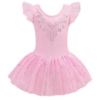 Girls Dance Leotards for Ballet Dress Shiny Tutu Skirted Leotard Gymnastics Bodysuit Ballet Wear Stage Performance Costume 100 rožinė
