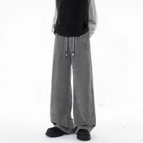 Herringbone Pants Men's Autumn and Winter New Vintage American Retro Straight Loose Sweatpants Casual Trousers M pilka spalva