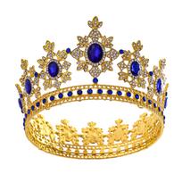 Madingi Mėlyni Karūnos Karalienės Karūnos Senoviniai Auksiniai Ovalūs Cirkonio Diadema Vestuviniai Baroko Diademos Plaukų Juosta Elegantiškas Galvos Papuošalas 1