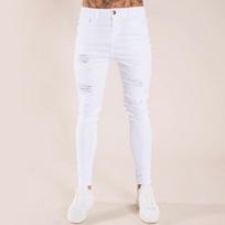 Vyriškos mados džinsinio audinio kelnės Distressed Jeans Ilgos pieštuko kelnės S balta