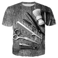 Barber Work T-Shirt Mens Clothing Short Sleeves O-neck T Shirts 3D Printed Comb Scissors Personality Harajuku Street Tees Tops XXS