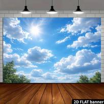 2D Blue Sky White Clouds Photography Backdrop Sunny Day Nature Background Banner 47.2x31.5inch/120*80cm