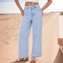 Hong Kong Style Jeans Women's Clothes INS Straight Loose High-rise Denim Pants WOMEN S šviesiai mėlyna spalva