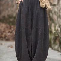 Elegant Lady's Cotton Linen Baggy Cargo y2k Pants Vintage Elastic Waist Trousers Loose Casual Long Wide Leg Oversize Clothes S juoda