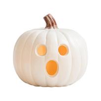 Ceramic White Pumpkin Lantern with Ghost Face Cutout, Battery Operated Halloween Tabletop Decoration, Indoor Holiday Decor balta