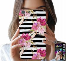 Etui Do Iphone 5 / 5S / 5C - Kwiatki W Czarno - Białe Paski Wzory