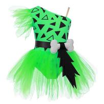 Girls Cavegirl Outfit Patchwork Tutu Dress Adjustable Strap Mesh Short Sleeve Built In Briefs 3D Bone Belt Prehistoric Costume 11-12 Years oranžinė