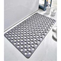 TPE Anti-Slip Antibacterial Shower Mat,75x43 CM Bathtub Bath Mat Mildew Resistant and Machine Washable Foot Mat for Shower or Bathtub,Round Hole Gray