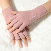 Autumn Winter Solid Color Semi-Finger Short Mittens German Velvet Touchscreen Half Finger Gloves rožinė