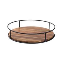 Wooden Lazy Susan Turntable with Metal Frame Round Rotating Organizer Tray for Kitchen Countertop Spice Jars Cosmetic Storage and Display