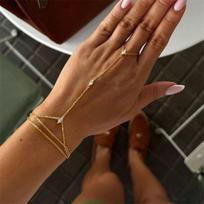 Minimalist Rhinestone Finger Chain Bracelets For Women Men Elegant Exquisite Waterdrop Round Zircon Ring Bangle Party Jewelry