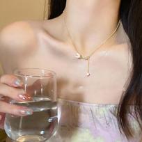 Fashion Water Drop Pendant Necklace Clavicle Chain Women Trendy Simple Tiny Rhinestone Jewelry Temperament Party Wedding Gift