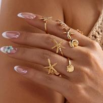 Vintage Starfish Shell Nautical Ring Set for Women Simple Spiral Design Summer Beach Vacation Hand Accessories