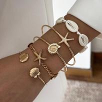Bohemian Multilayer Starfish Shell Conch Stackable Bracelets Set For Women Men Summer Beach Vacation Chunky Bangle Party Jewelry