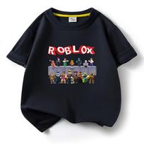 ROBLOX Cartoon Print Children's Cotton Short Sleeve T-Shirt - Summer Round Neck Pullover Top 130 cm juoda