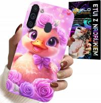 Etui Do Samsung Galaxy A21 - Słodka Kaczucha, Kaczka Na Różowym Tle