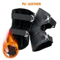 Winter Motorcycle Knee Pads Genuine Leather Windproof Thermal Knee Protective Guard Snowboard Motorbike Riding Protective PU Leather