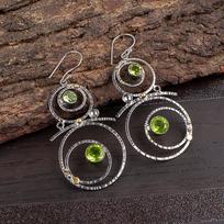 Natural Peridot Gemstone 925 Sterling Silver Jewelry Artisan Hook Earrings 2.86  EE-76-10
