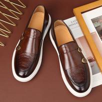 Britain Retro New Men's Black Brown Flats Monk Strap Leather Shoes Casual Loafers Formal Dress Footwear Zapatos Hombre 38