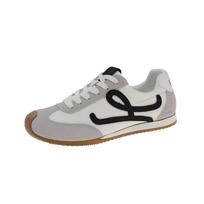 Dexun shoes sports casual shoes color matching Forrest Gump shoes 2025 soft leather new flat bottom retro lace-up women's spring 35 smėlis