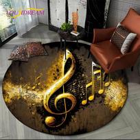 Cartoon Colorful Musical Note Music Score Round Carpet Rug for Living Room Bedroom Kids Playroom Decor,Pet Area Rug Non-slip Mat Diameter 60cm