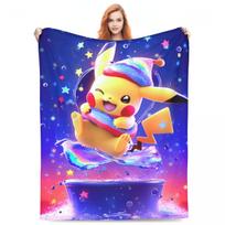 Pikachu Pokemon   Flannel Blanket Warm Soft Throw Blanket for Living Room Airplane Travel Print Bedspread Sofa Bed Cover 30x40in